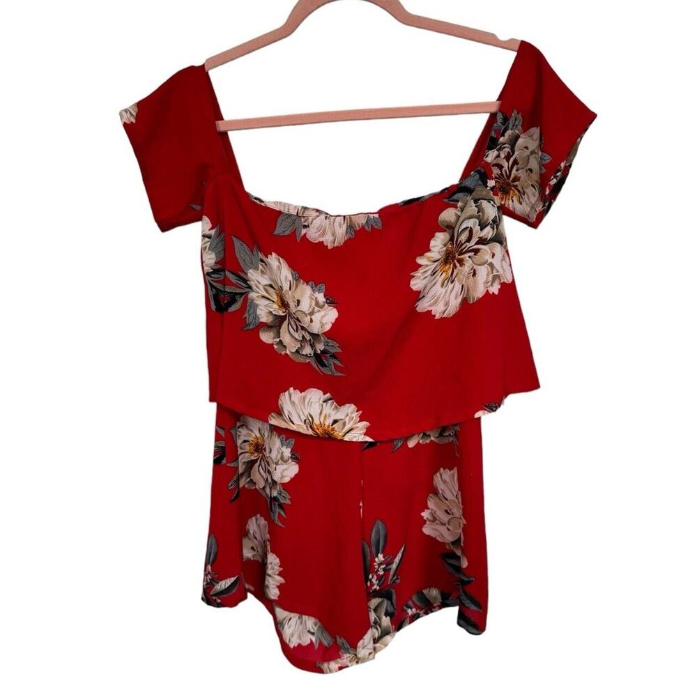 Missguided Womens Red Floral Polyester Playsuit Romper One-Piece 6 Zip Summer